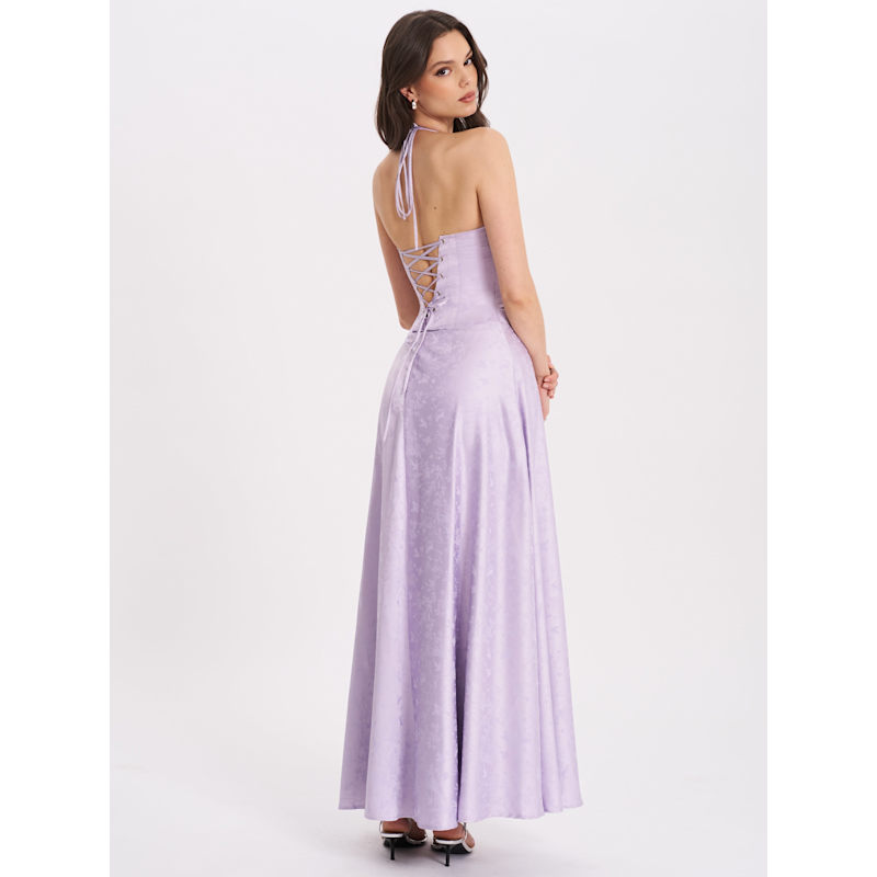 Thumbnail of Raegan Taro Purple Jacquard Rouched Maxi Dress image
