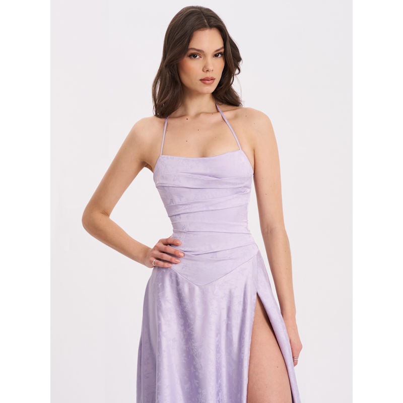 Thumbnail of Raegan Taro Purple Jacquard Rouched Maxi Dress image