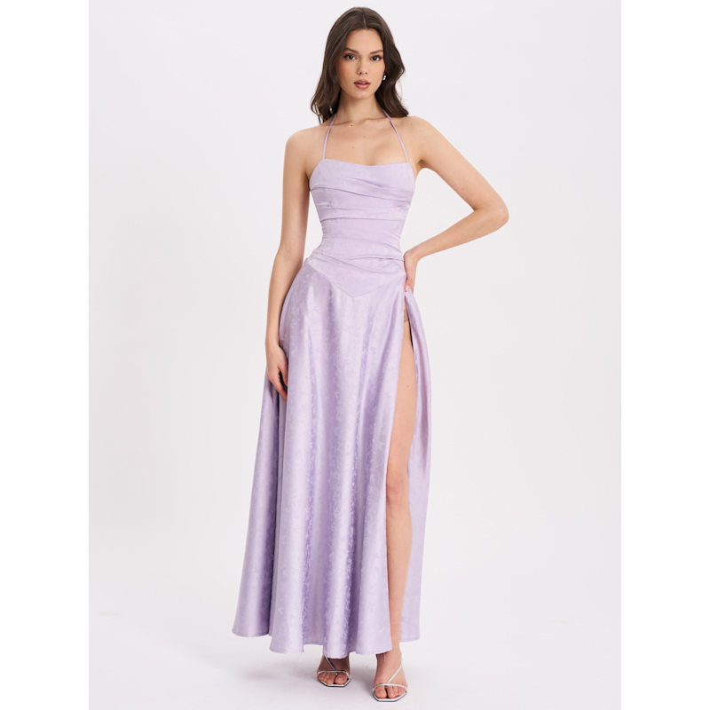 Thumbnail of Raegan Taro Purple Jacquard Rouched Maxi Dress image