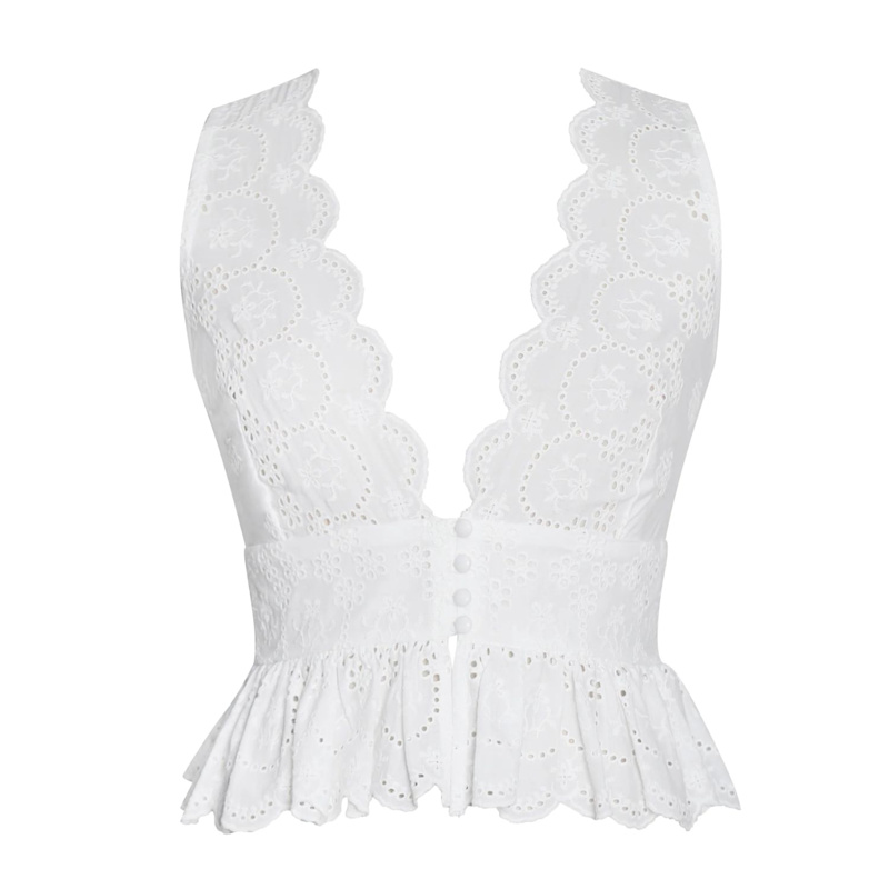 Thumbnail of Raia White Eyelet Wave Trim Crop Vest Top image