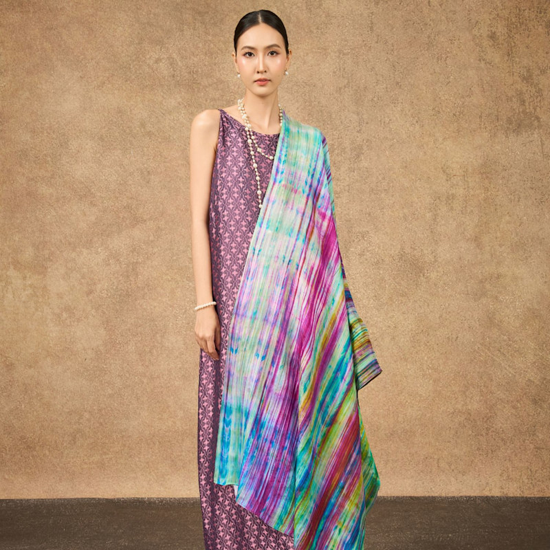 Thumbnail of Rainbow Brushstroke Hand-Dyed Silk Shawl – Mulberry Silk Wrap image