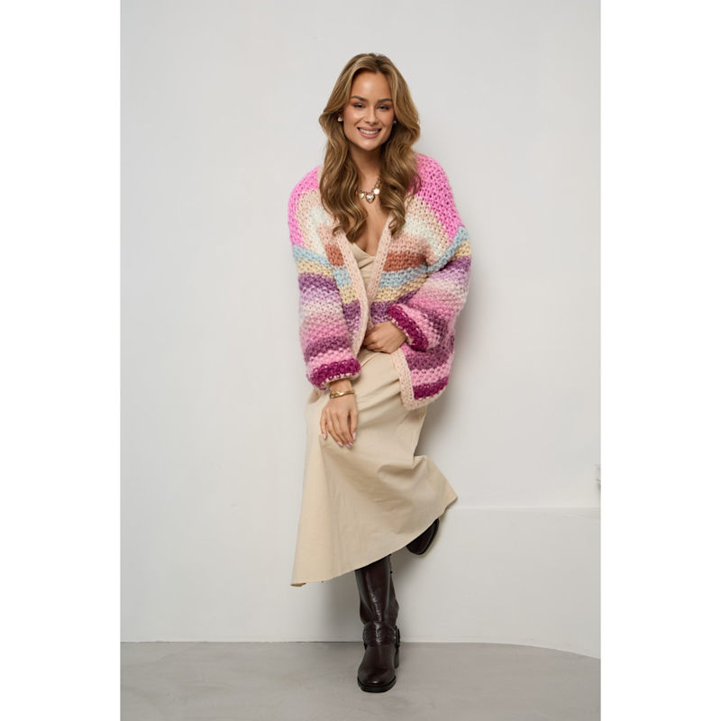 Thumbnail of Rainbow Knitted Pink Cardigan image
