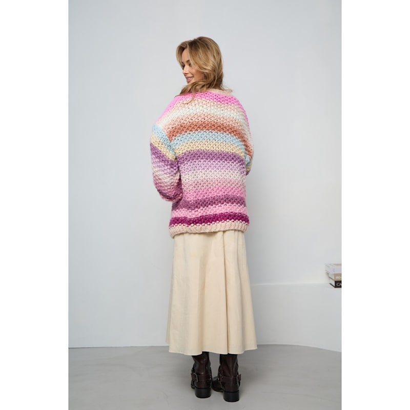Thumbnail of Rainbow Knitted Pink Cardigan image