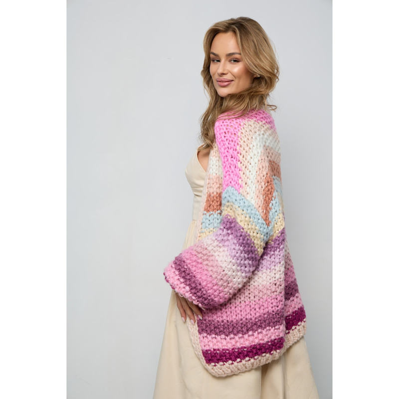 Thumbnail of Rainbow Knitted Pink Cardigan image
