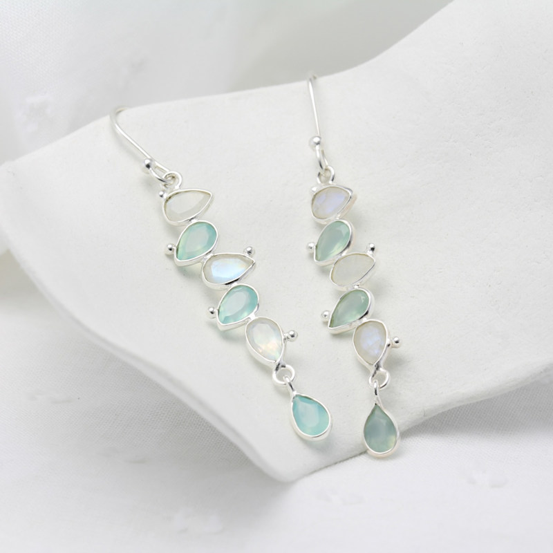 Thumbnail of Rainbow Moonstone & Aqua Chalcedony Drop Earrings image