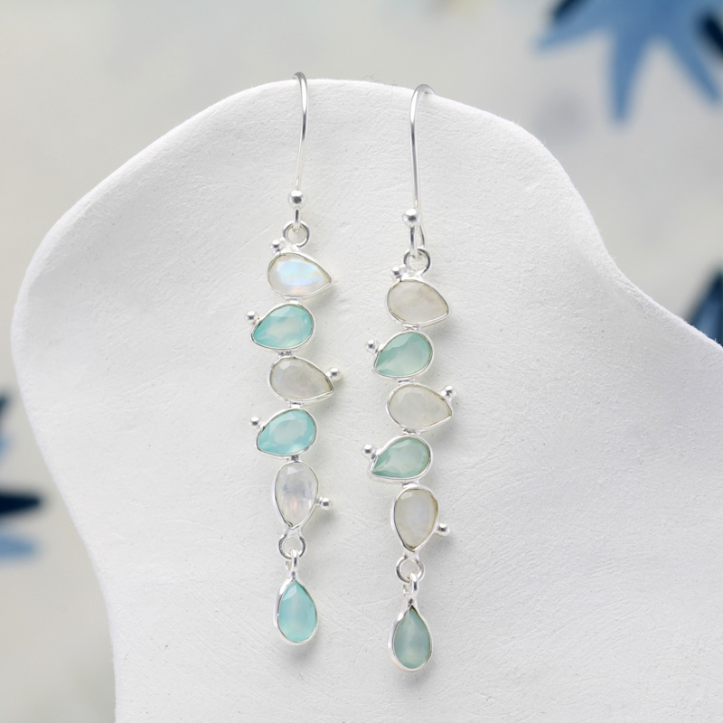 Thumbnail of Rainbow Moonstone & Aqua Chalcedony Drop Earrings image