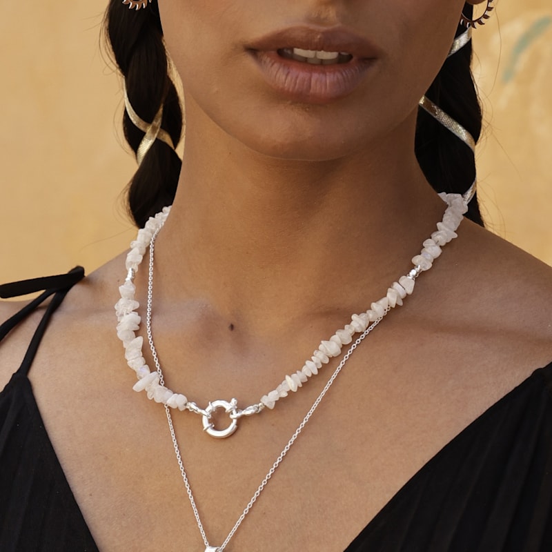 Thumbnail of Rainbow Moonstone Choker Necklace - Sterling Silver image