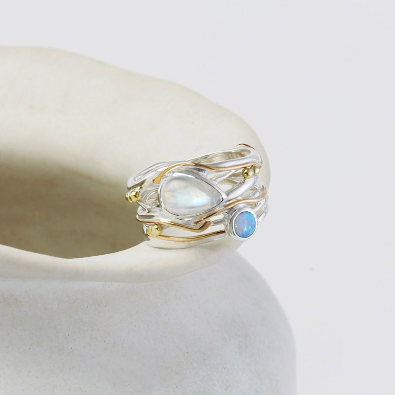 Thumbnail of Rainbow Moonstone & Fire Opalite Statement Ring image