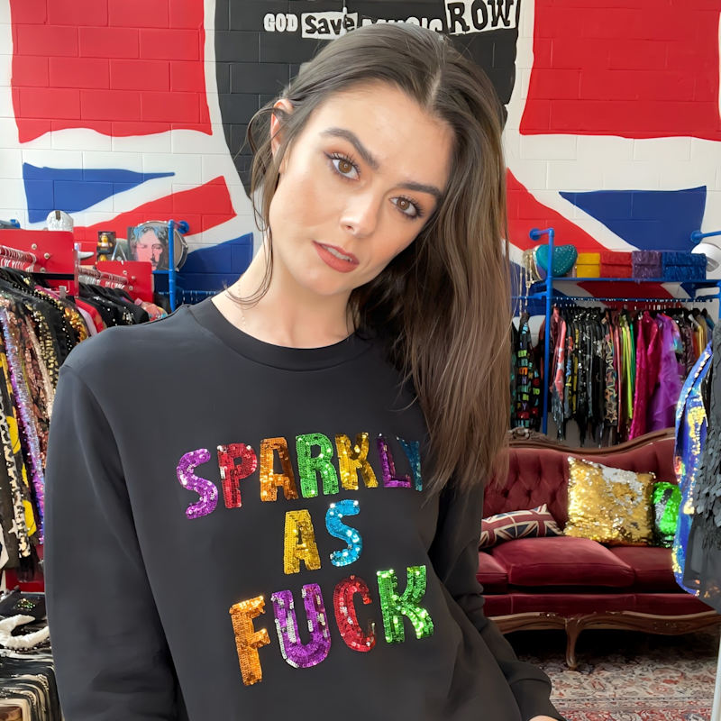 Thumbnail of Rainbow Sparkly As Fuck Sequin Black Sweatshirt image