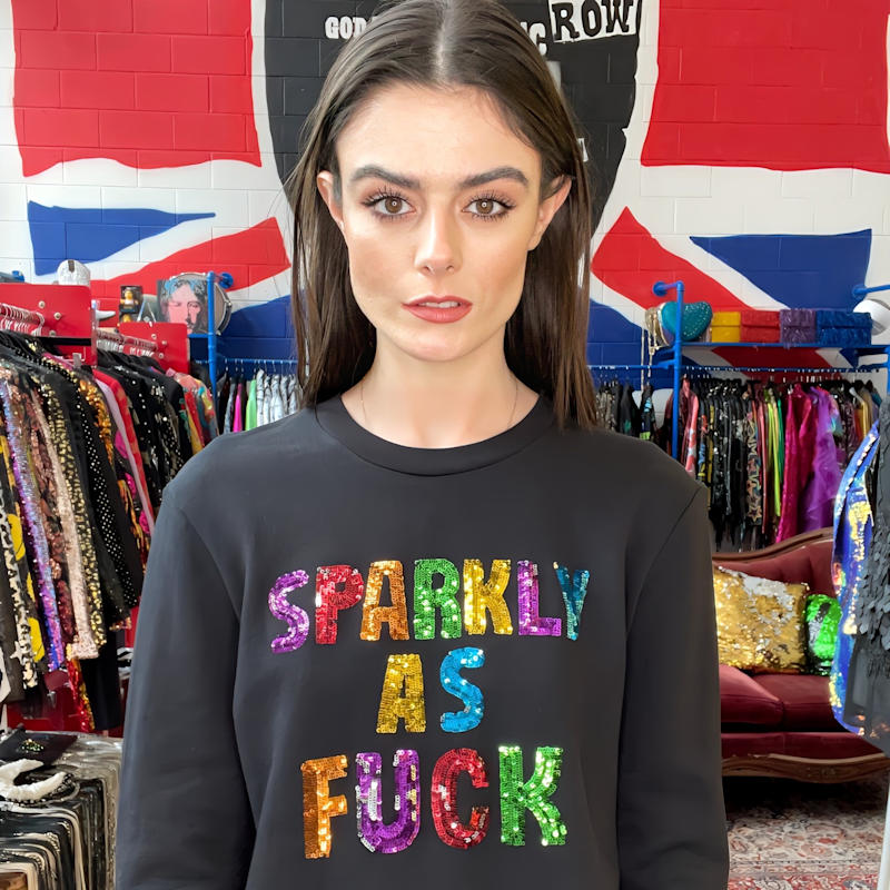 Thumbnail of Rainbow Sparkly As Fuck Sequin Black Sweatshirt image
