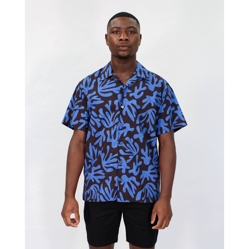 Thumbnail of Ralph Loop Coral Canvas Camp Shirt In Blue image