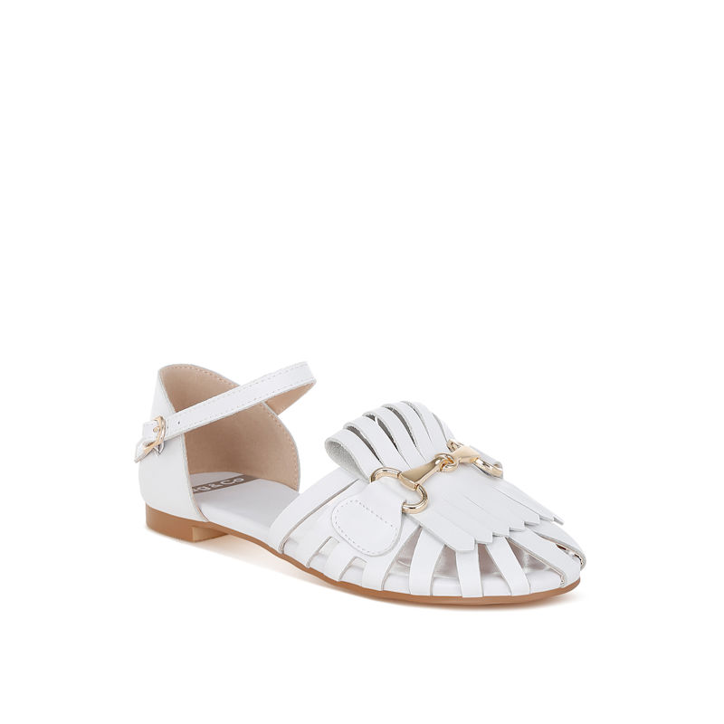 Thumbnail of Ramita Horsebit Fringe Flat Sandals In White By Rag & Co image