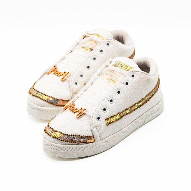 Thumbnail of Ramona Luxury White Canvas Handmade Embellished Tennis Shoe image