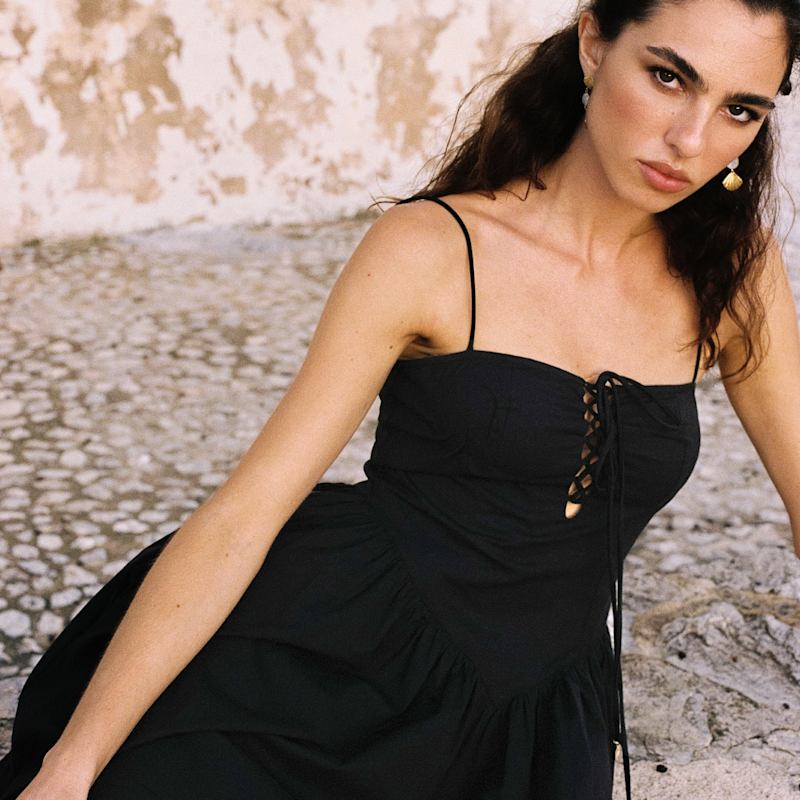 Raquel Black Drop Waist Cotton Maxi by Decolet the label