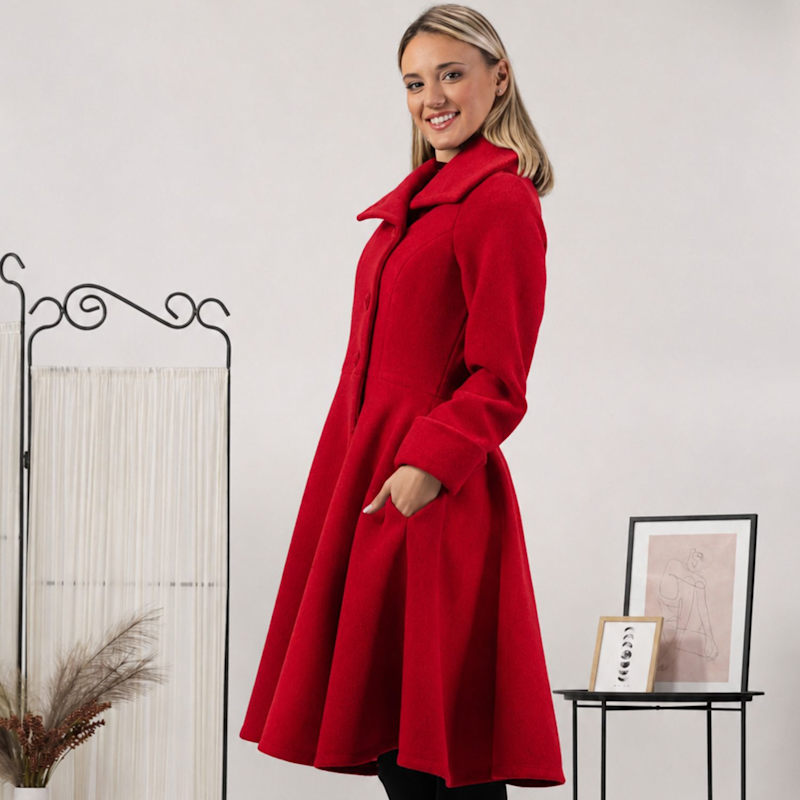 Thumbnail of Wool Princess Buttoned Coat With Pockets In Raspberry Color image