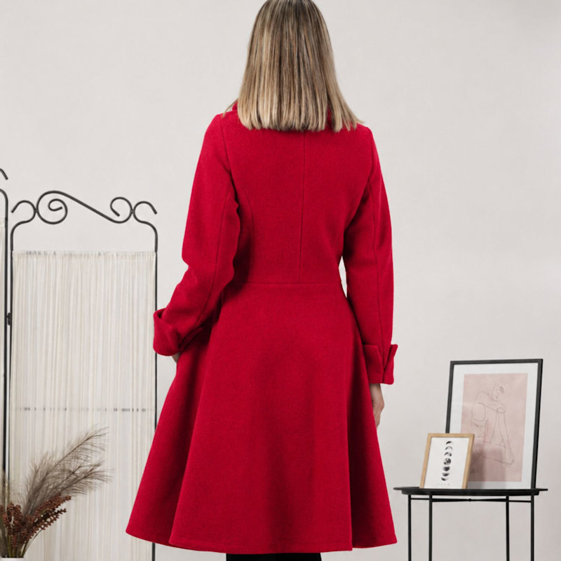 Thumbnail of Wool Princess Buttoned Coat With Pockets In Raspberry Color image