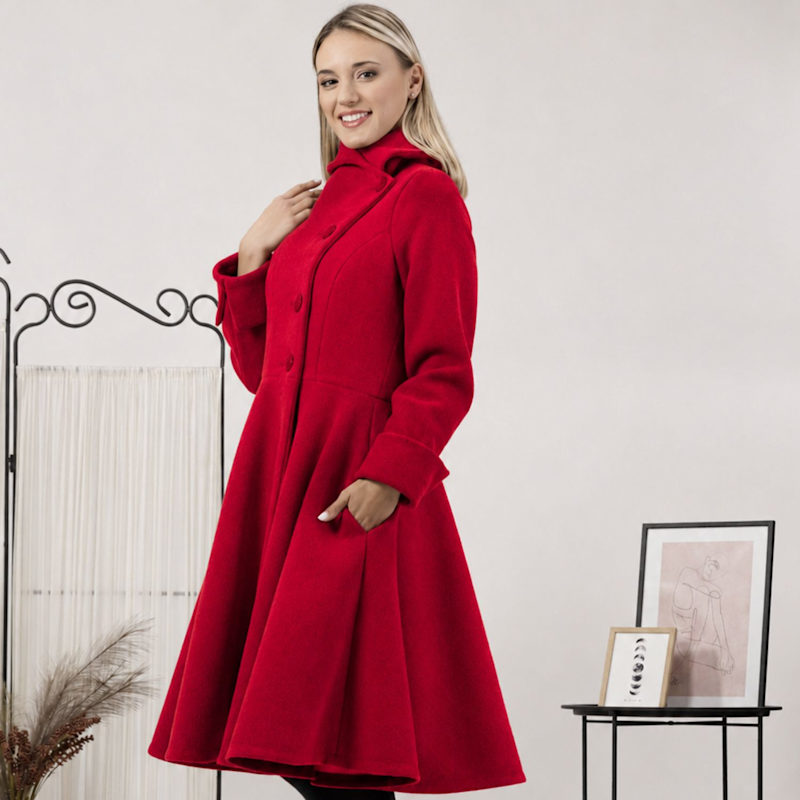 Thumbnail of Wool Princess Buttoned Coat With Pockets In Raspberry Color image