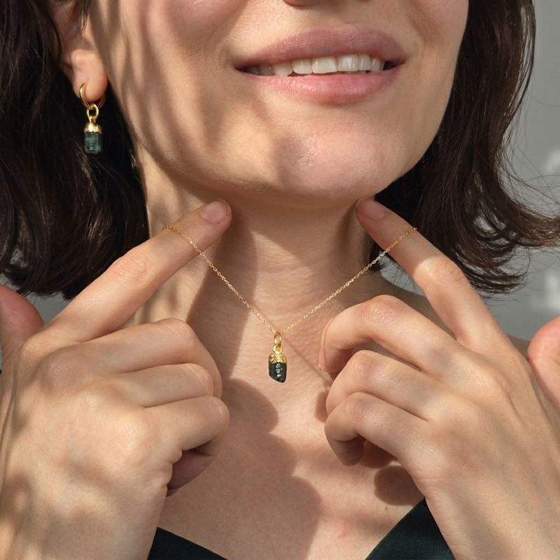 Thumbnail of Raw Emerald Gold Plated May Birthstone Necklace image