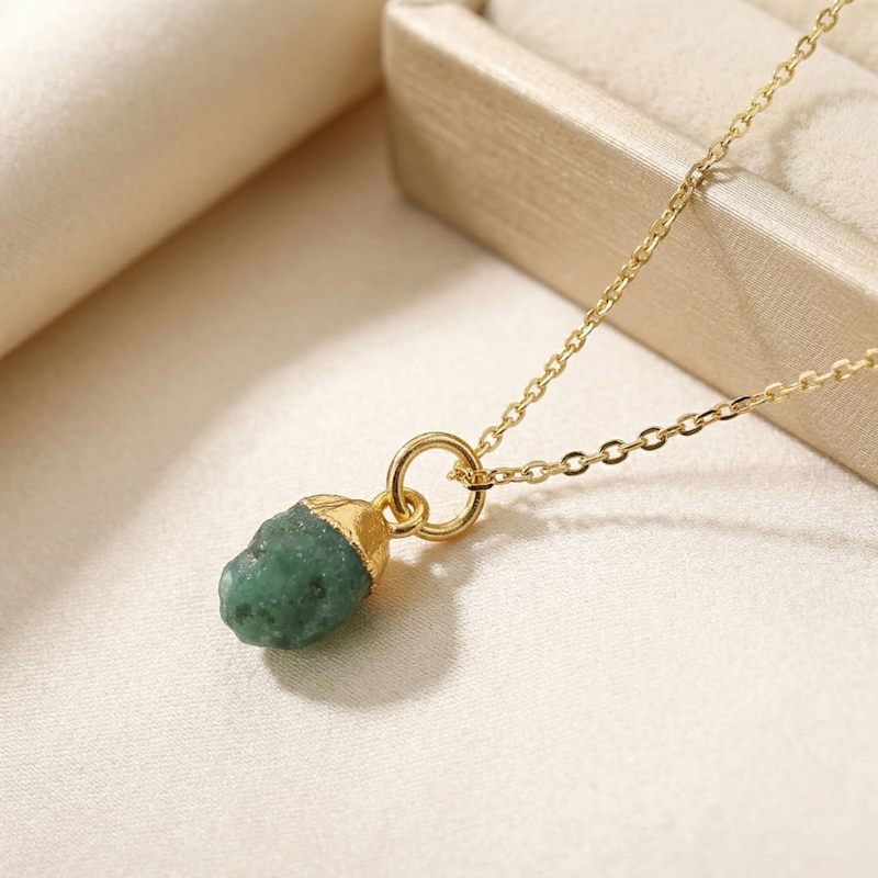 Thumbnail of Raw Emerald Gold Plated May Birthstone Necklace image