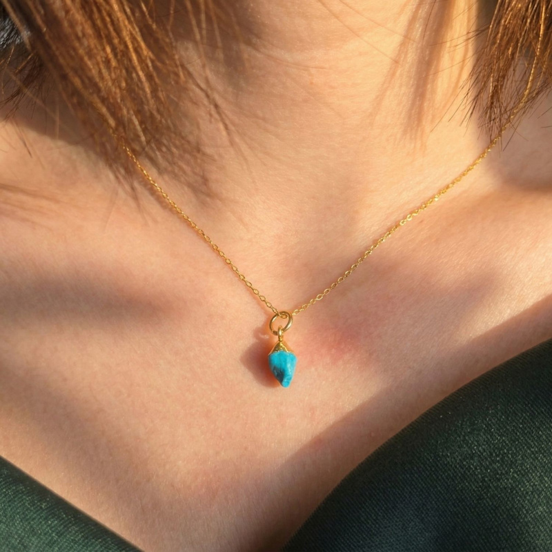 Thumbnail of Raw Turquoise December Birthstone Gold Plated Necklace image