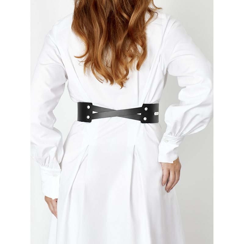 Thumbnail of Real Leather Belt Venus - Black With Silver Buckles image