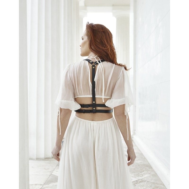 leather harness over dress Black Faux Leather Harness Dress