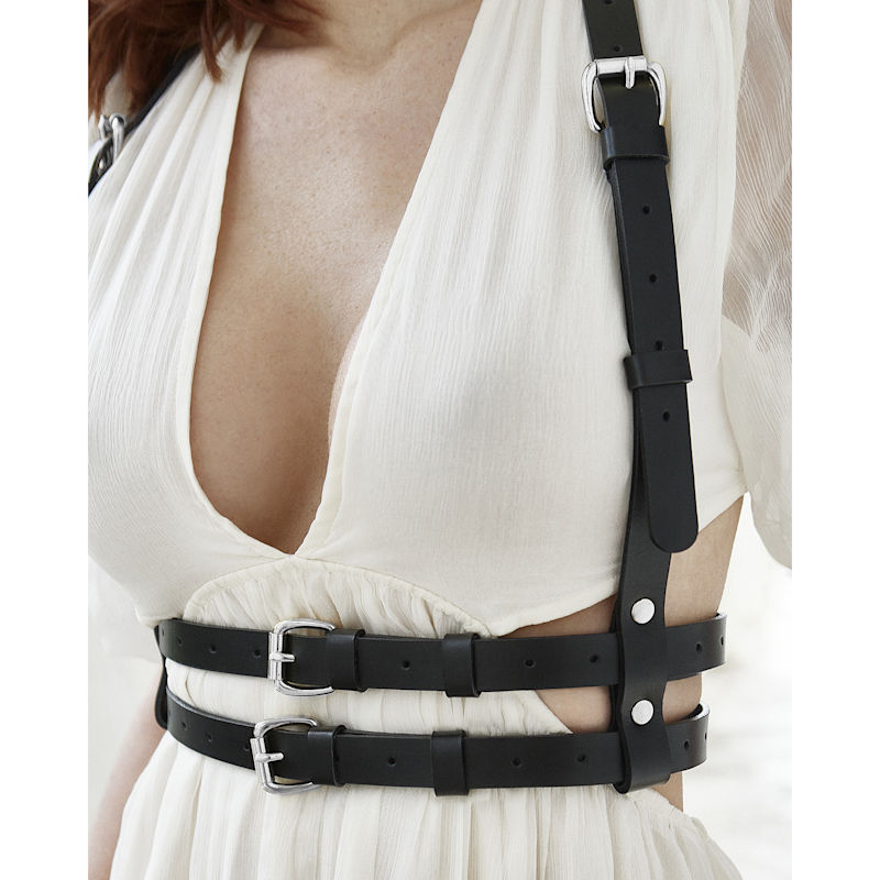 Thumbnail of Real Leather Harness Athena - Black With Silver Buckles image