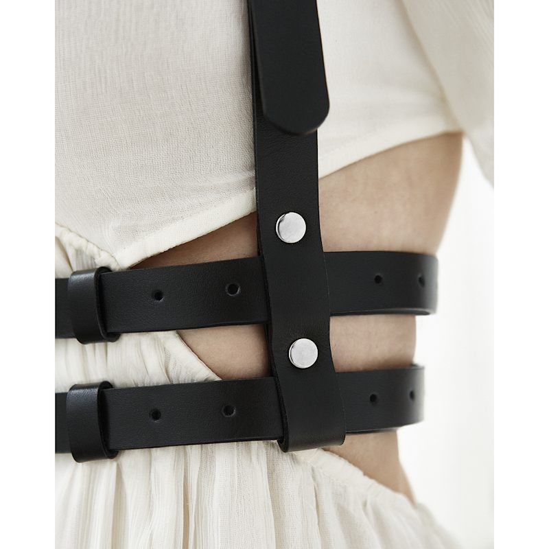Thumbnail of Real Leather Harness Athena - Black With Silver Buckles image