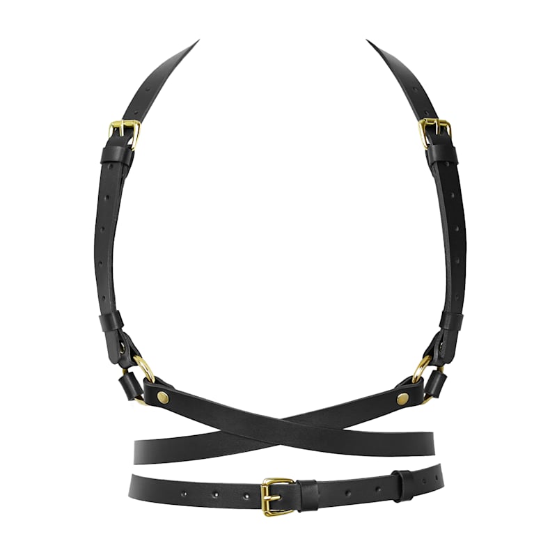 Thumbnail of Real Leather Harness Artemis - Black With Gold Buckles image