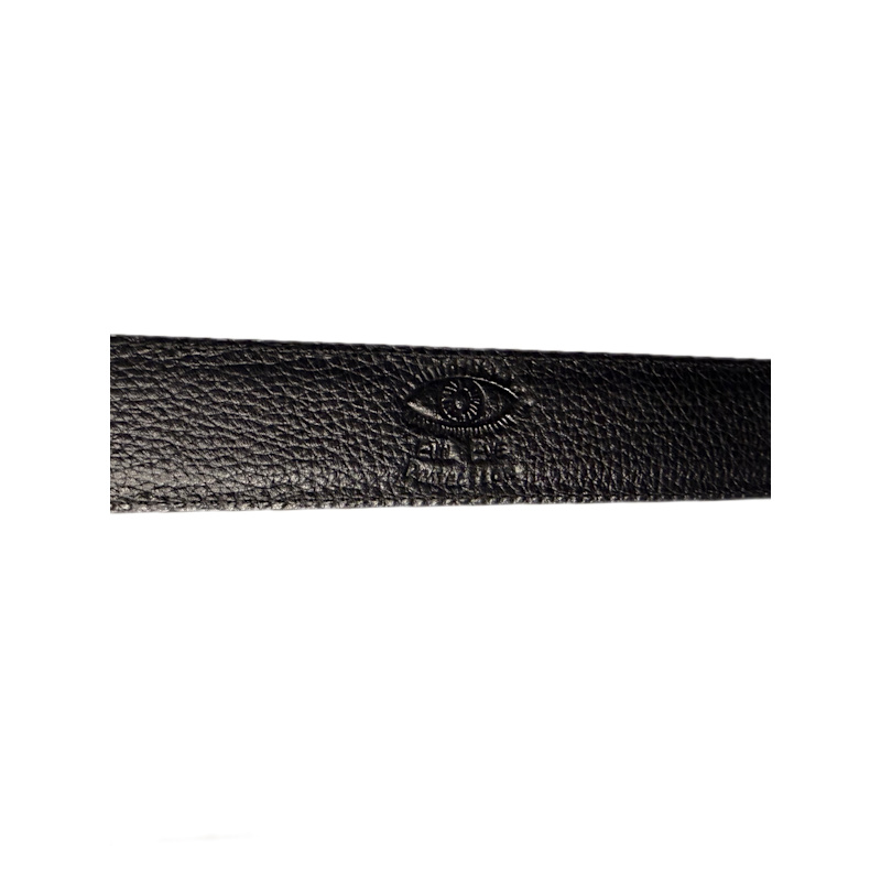 Thumbnail of Printed Black Leather Belt with Statement Silver Buckle image