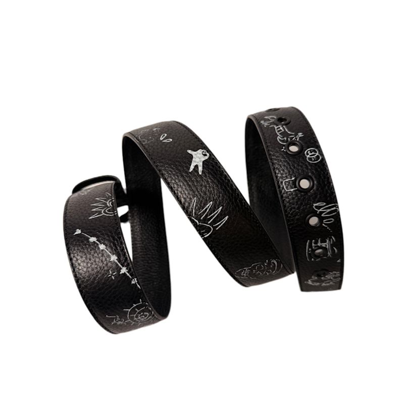 Thumbnail of Printed Black Leather Belt with Statement Silver Buckle image