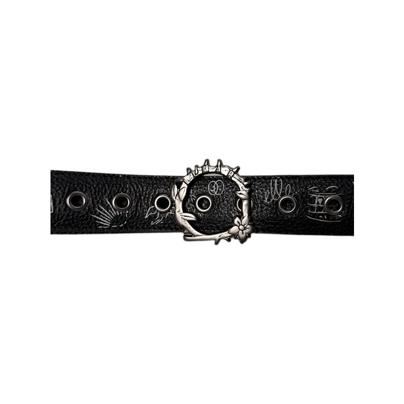 Thumbnail of Printed Black Leather Belt with Statement Silver Buckle image