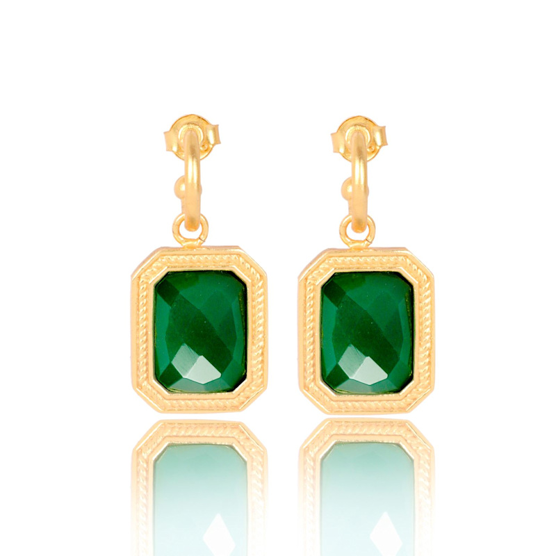 Thumbnail of Rectangular Emerald Green Crystal Hoops image