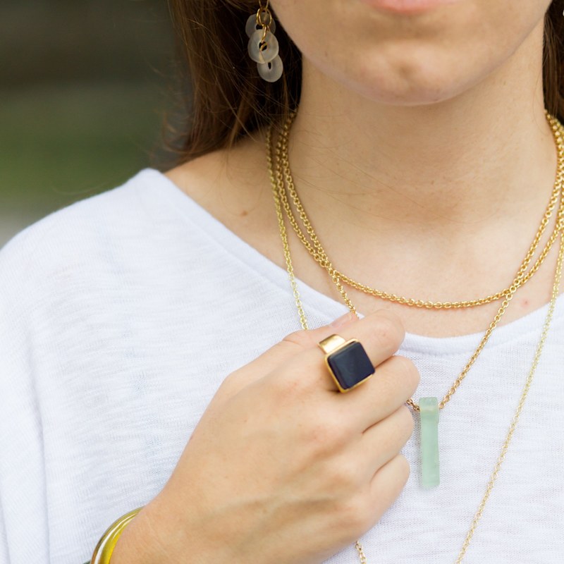 Thumbnail of Recycled Glass Cube Ring Cobalt Gold image