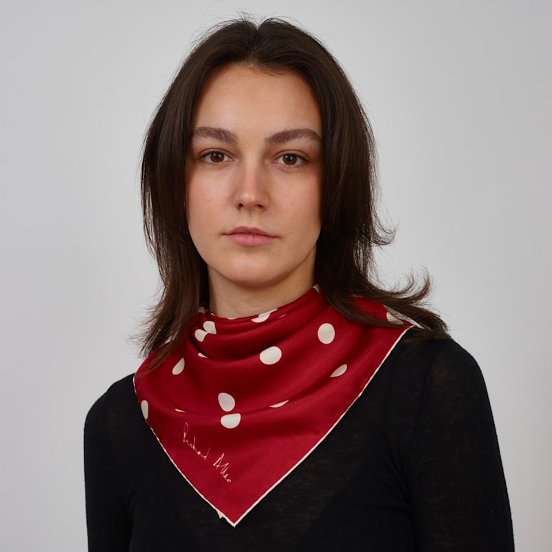 Thumbnail of Red And White Polka Silk Scarf image
