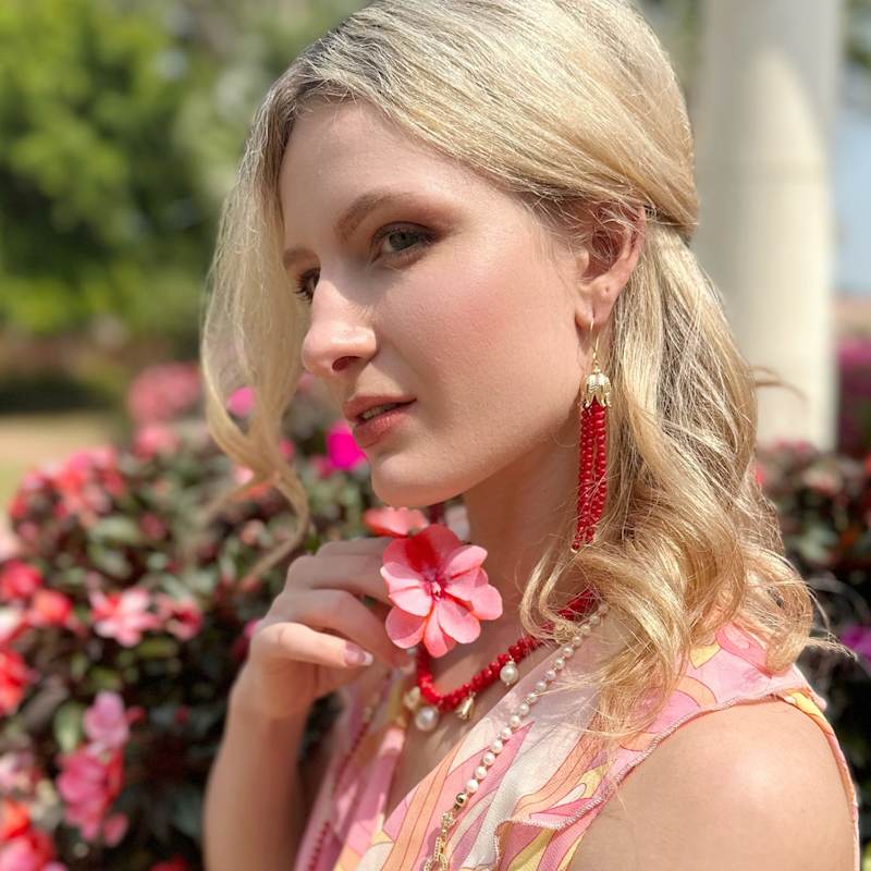 Thumbnail of Red Coral Tassel Earrings image