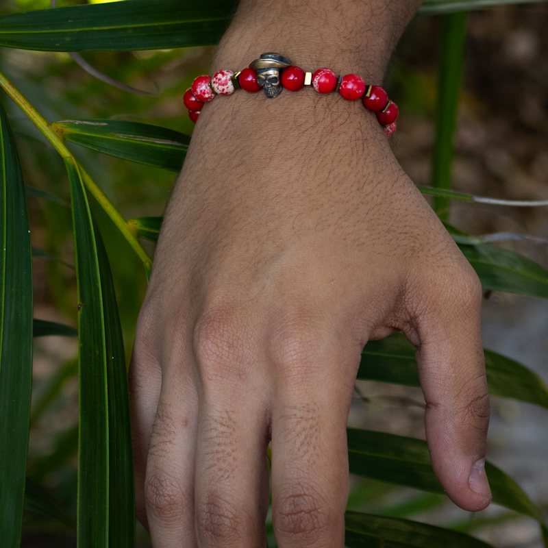 Thumbnail of Red Cowboy Hat Skull Bracelet - Red image