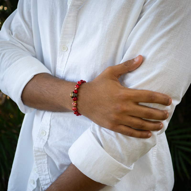 Thumbnail of Red Cowboy Hat Skull Bracelet - Red image