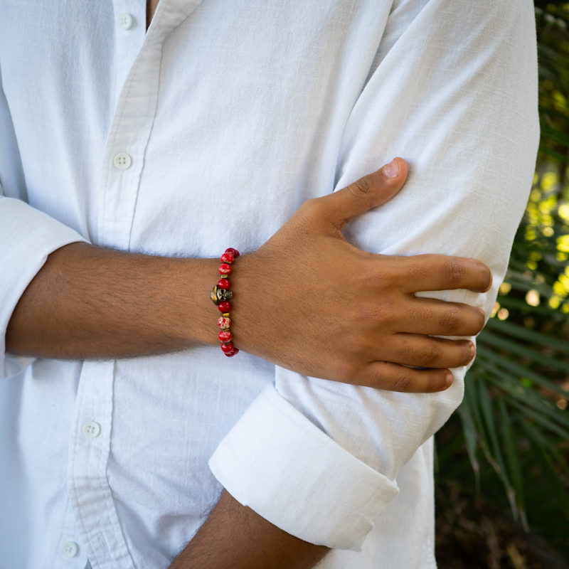 Thumbnail of Red Cowboy Hat Skull Bracelet - Red image