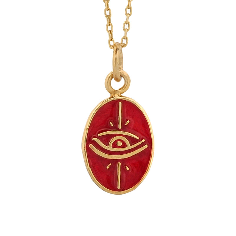Thumbnail of Minimalist Red Enamel Evil Eye Pendant Gold Chain Necklace - Red image