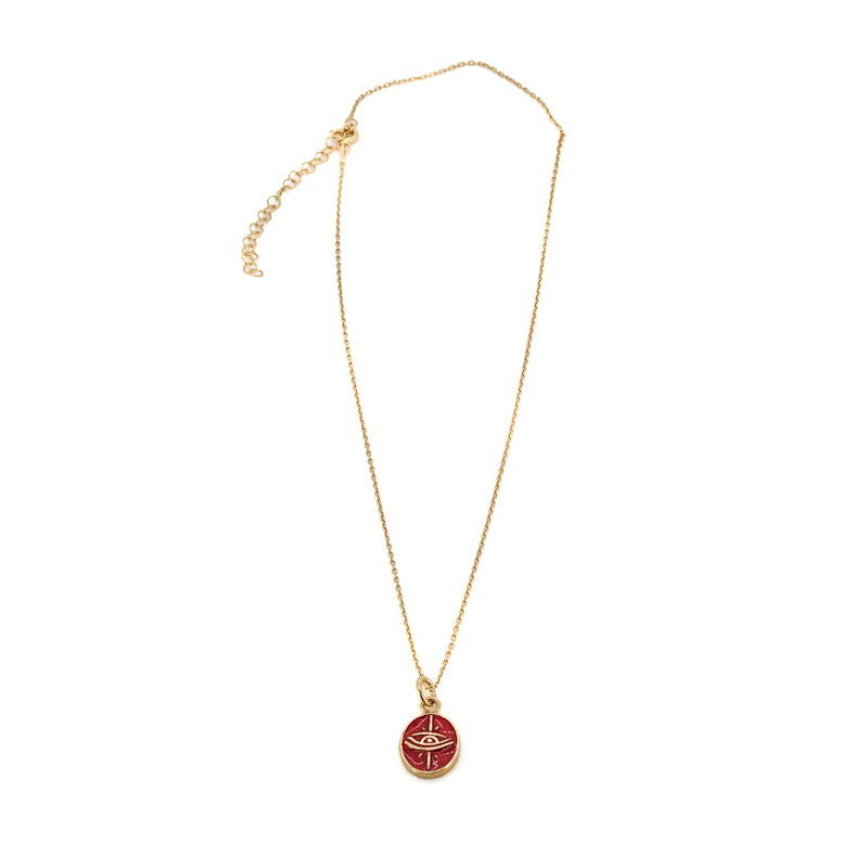 Thumbnail of Minimalist Red Enamel Evil Eye Pendant Gold Chain Necklace - Red image