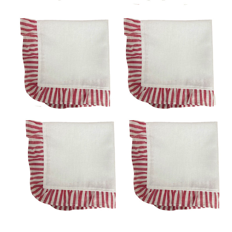 Thumbnail of Red Frilly Linen Napkins Set 4 image