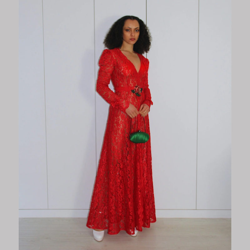 Thumbnail of Red Lace Gothic Maxi Dress image