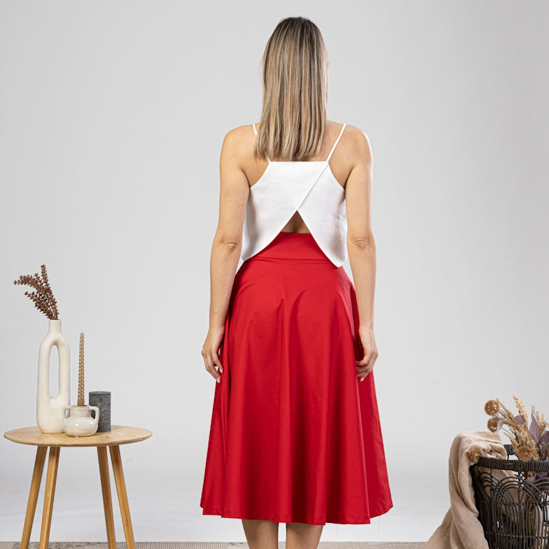 Thumbnail of Flare Cotton Skirt With High Waist And Pockets In Red image