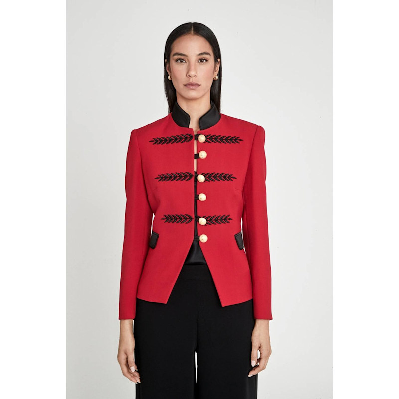 Thumbnail of Tailored Red Military Blazer With Black Embroidery image