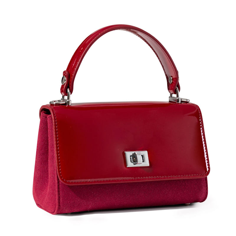 Thumbnail of Red Patent Leather & Suede Lili Top Handle Bag image