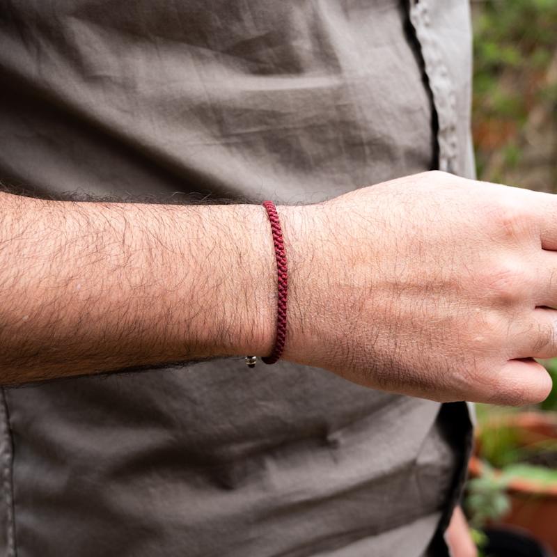 Thumbnail of Red Rope Bracelet With Solid Sterling Silver For Men - Mystic image