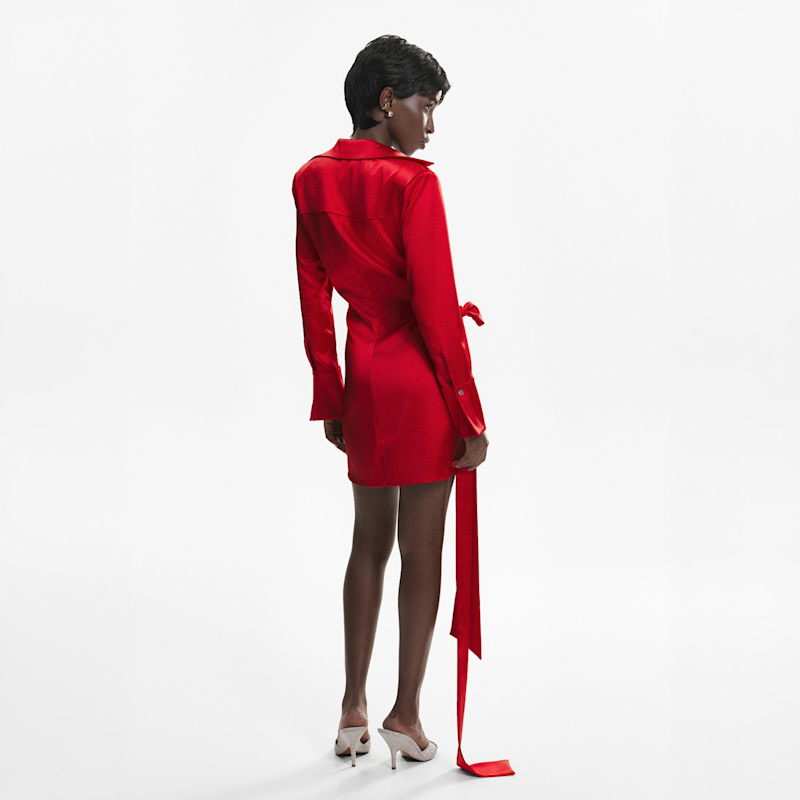 Red Satin Mini Wrap Dress | LITA COUTURE | Wolf & Badger