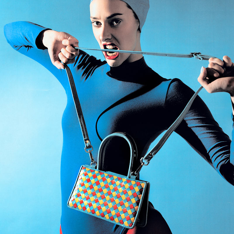Thumbnail of Red, Turquoise & Yellow Woven Leather Crossbody Piraye Bag image