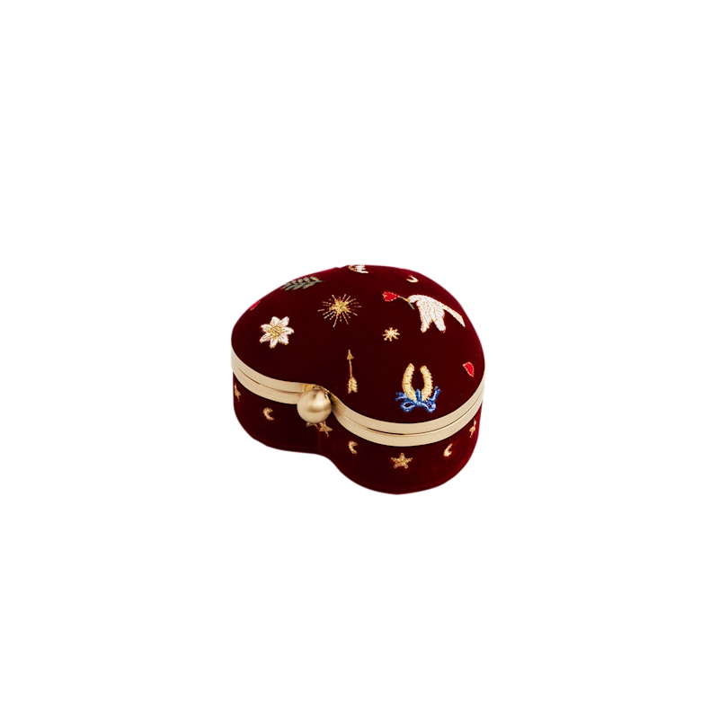 Thumbnail of Red Velvet Embroidered Heart Jewellery Box image